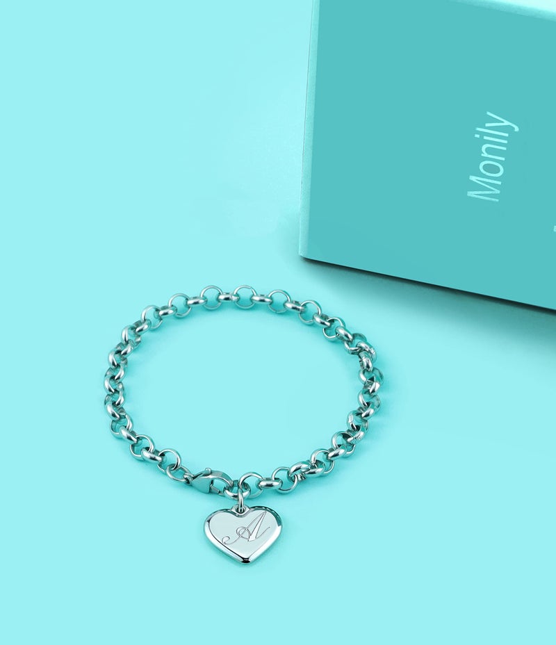 Monily Valentine's Day Initial Charm Bracelets for Women Stainless Steel Letters J Alphabet Heart Bracelet Jewelry Gifts for Women - Image 5